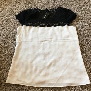 White Cap Sleeve Blouse with Black Lace